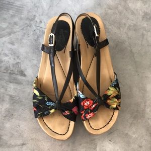Dansko Wedge Tropical Floral Print Sandals- Size 39